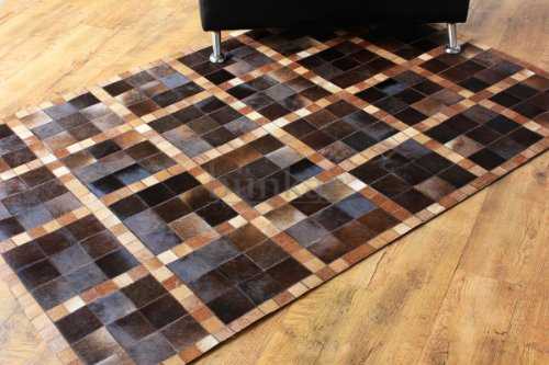 Bunkar Hand-Sticthed Cowhide Leather Designer Area Rugs Brown Beige Blocks (5' x 7' (150cm x 210cm) Area Rug)