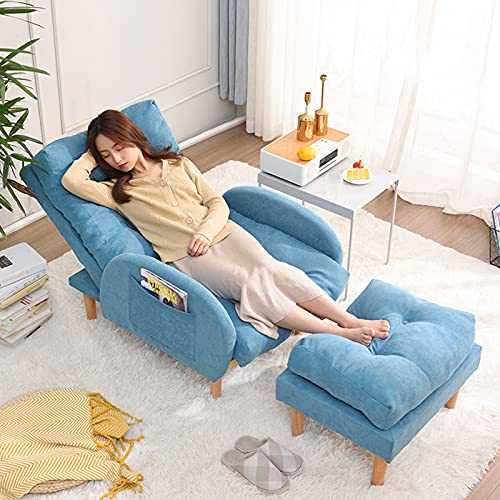Lazy Sofa Chair with Pedal,3 Position Adjustable Sofa Bed Thick Padded Linen Recliner Armchair Set Sofa Lounger Bed For Living Bedroom Small Room Apartment(Color:Blue)