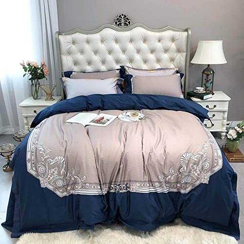 HJRBM 80S Long-Staple Cotton Bedding Set Satin Ultra-Luxury Bed Set Blue Duvet Cover Set Bed Sheet Pillowcases,Colour 4,Queen Size 4pcs (Colour 1 King Size 4pcs)