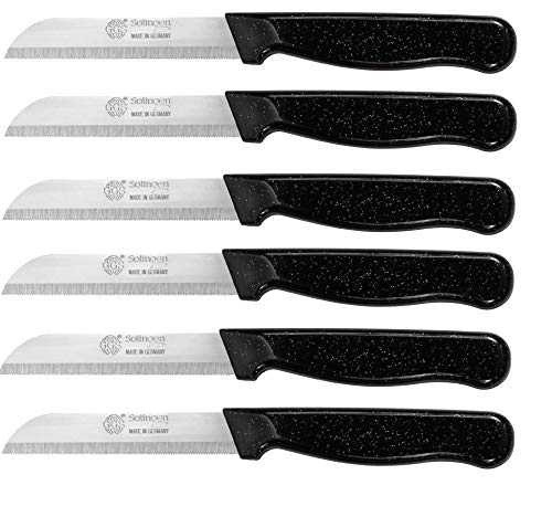 Solingen Knife Set of 6 Vegetable Knife Set, Fruit Knife, Tomato Knife, Steak Knives, Serrated, Dishwasher Safe, German Stainless Steel, Chef Kitchen Knife Set GGS (Black)