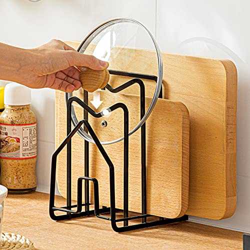 CODIRATO Chopping Board Holder Cutting Board Rack Chopping Board Organiser Stand with 2 Adhesive Hooks Pot Lid Holder Kitchen Cookware Storage for Dinnerware, Pans Lids,Chopping Board
