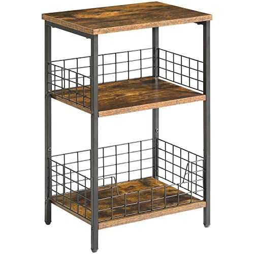 YMYNY 3 Tier End Table with Storage Rack, Side Table Small Nightstand, Coffee Table, Industrial Style, Small Table in Living Room and Bedroom, 40 x 29 x 62CM Rustic Brown HST002H