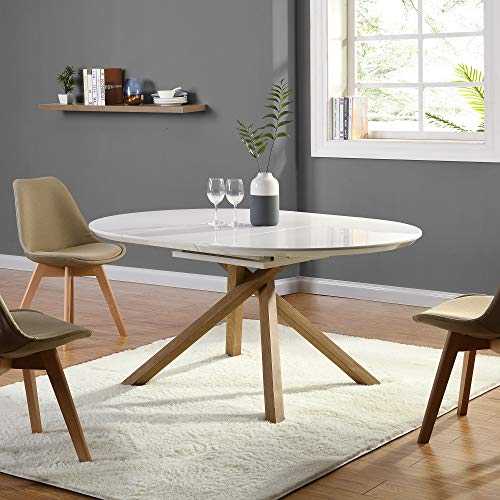 Cherry Tree Furniture GRENCHEN Round to Oval 4 to 6-Seater White High Gloss Extendable Dining Table