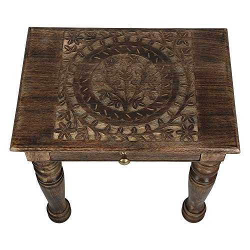 SAVON Wooden side end table square tree of life carved