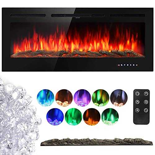 INMOZATA Wall Mounted Electric Fireplace 50 60 40 inch Electric Fire Heating Insert Recessed into Wall Electric Stove Fire Heater Touch Remote Control 9 LED Color Flame Effect, Crystal with Log Set