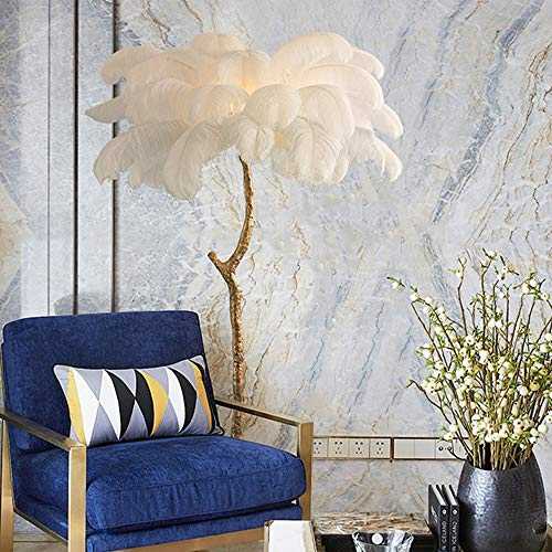 Real Feather Floor Lamp Modern Interior Lighting Decoration Corridor Hotel Ostrich Feather Floor Lamp Living Room Lamp Stand Bedroom Bedside Floor Lamp Ostrich Feather Lamp,A,100x170cm