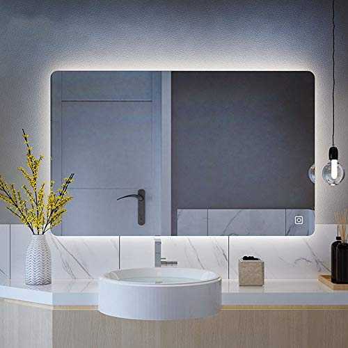 Bathroom mirror Smart, backlit mirror, LED light mirror, wall-mounted makeup mirror 70 * 50/80 * 60/90 * 70/100 * 75cm dual-color light intelligent explosion-proof mirror