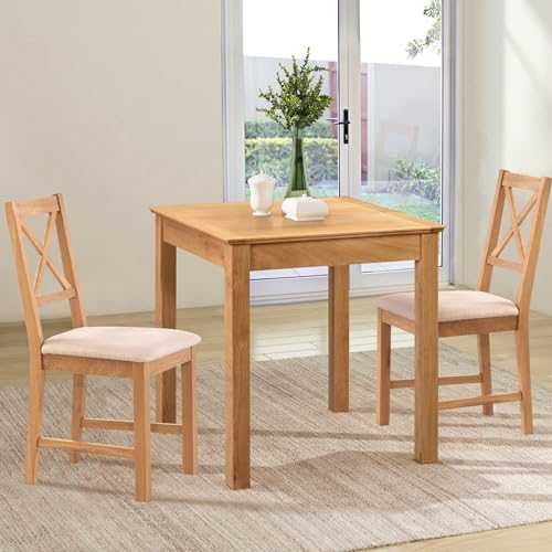 Hallowood Furniture Hereford Oak Dining Table and Chairs Set 2, Small Kitchen Table (75cmx75cm) & Cross Back Chairs in Beige Seat Pads, Square Dining Table Set for Home & Cafe