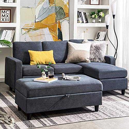 Nolany 3 Seater L-Shaped Corner Sofa Set Sectional Couch with Storage Ottoman Sofa Bed for Apartment(Dark Grey)