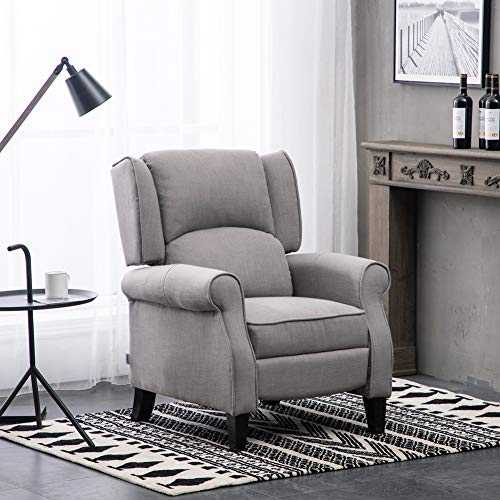 Warmiehomy Wing Back Recliner Chair Fabric Lounge Armchair Sofa Reclining Chair with Solid Wood Legs for Living Room Bedroom (Grey)
