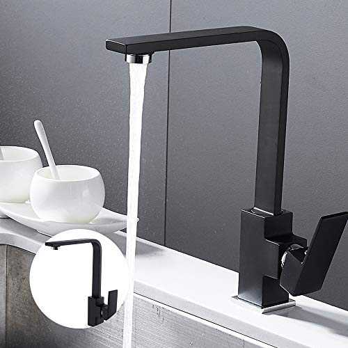 Kitchen Sink Taps Mixer Modern Design Single Lever Monobloc Tap Black Swivel Spout Hot and Cold Faucet (Black)
