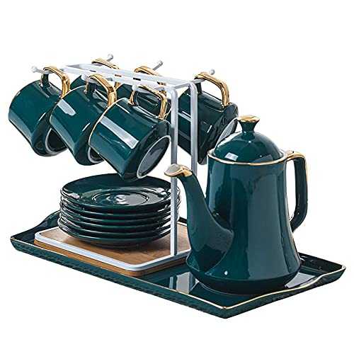 Tea Set Nordic Style Ceramic Tea Set Cup Set Tea Kettle Scented Tea Afternoon Tea Cup Ceramic Tea Sets (Color : Green, Size : 1.1L)