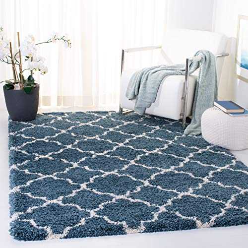 Safavieh Shaggy Indoor Woven Rectangle Area Rug, Hudson Shag Collection, SGH282, in Slate Blue / Ivory, 155 X 229 cm for Living Room, Bedroom or Any Indoor Space