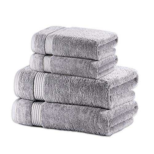 Comvi Luxury Towels 700GSM Bamboo Grey Bath Towels Set of 4 (2 Bath & 2 Hand Towels) - 50% Bamboo 50% Cotton Bathroom Linen - Soft, Absorbent & Durable Bathroom Towels –70 x 130 & 47 x 85 cm - Grey