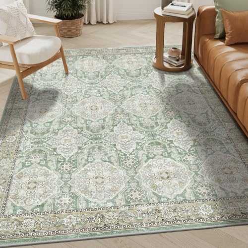 Soalmost 8x10 Area Rugs, Washable Rug, Large Stain Resistant Area Rug for Living Room Bedroom Kitchen Dining Room, Vintage Geometric Rug (Green, 8'x10')