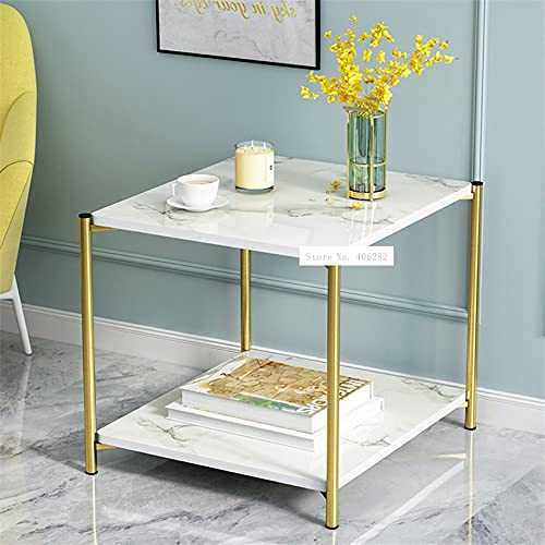 LKKQKQ H88 Small Round lron Tea Table Simple Modern Creative Double Layer Sofa Side Table Living Room Small Storage Square Coffee Table (Color : Square White marble)