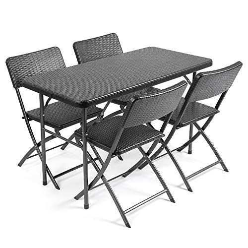 CHRISTOW Rattan Effect Garden Dining Set 4ft Folding Table 4 Chairs Furniture