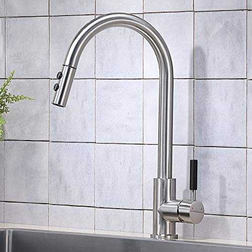ATUM HOME Modern Commercial High Arc Swivel Spout Brushed Steel Single Handle Kitchen Mixer Tap, Pull Down Pull Out Dual Function Sprayer Kitchen Sink Tap Faucet