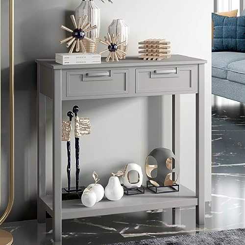 COSTWAY Console Side Table, Modern PC Computer Writing Desk with 2 Drawers and Bottom Shelf, Living Room Entryway Hallway Narrow End Sofa Tables (Grey)