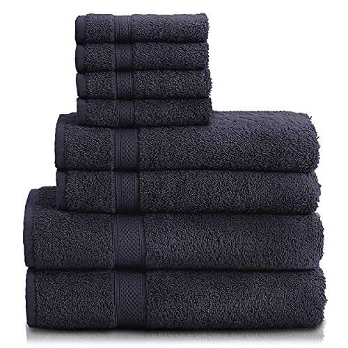 8-Piece Luxury Premium Cotton Towel/Bathroom, Spa/Hotel Quality Towel Set, 2 bath towels, 2 hand towels, 4 Face Cloths – 600 GSM Ring Spun – Super Soft, Fine, Ultra Absorbent, and Durable (A. Grey)