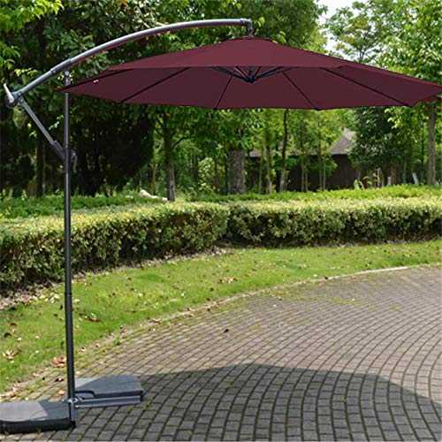 Greenbay 3m Banana Parasol - Crank Mechanism Sun Shade Canopy Cantilever Hanging Umbrella for Outdoor Garden Patio Summer Camping - Wine Red