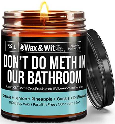 WAX & WIT Funny Candles - Scented Soy Candle Infused with Orange, Lemon, Pineapple, Cassis & Driftwood - Great Gifts for Mom, Gifts for Your Boss, Housewarming Gift - (1) 9oz Glass Candle M.E.T.H.