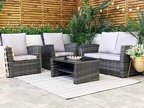 Esterno Living Shadow Grey Rattan Garden Furniture Sofa Set Sofa 4 Seater Wicker Patio Weave Conservatory Luxury Sun Room