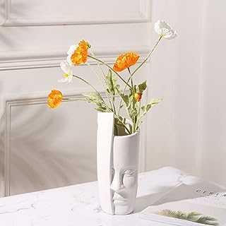 Face Vase Head Vase Modern Ceramic Sculpture Flower Plant Holder Home Decoration Table Center Piece (White)