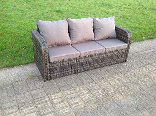Curved Arm Rattan 3 Seater Sofa Garden Furniture Outdoor Mixed Grey
