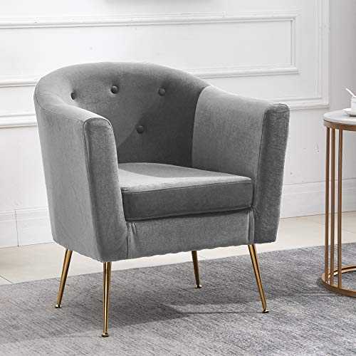 Ansley&HosHo Accent Living Room Tub Chairs Armchair Grey with Velvet Upholstered Seat and Metal Legs Modern Single Sofa Chairs Occasional Home Office Decor for Club Lounge Bedroom