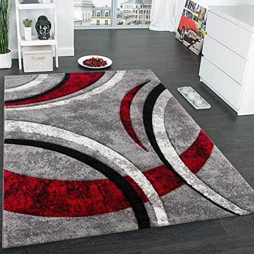 Paco Home Large rug with contour cut pattern striped grey black red mottled, Size:240x330 cm