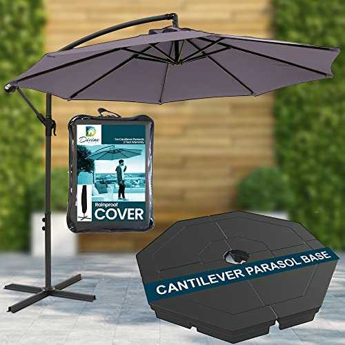 Divine Style Cantilever Parasol Premium Garden Parasol Umbrella for Outdoor Patio with FREE Waterproof Cover (Urban Grey)