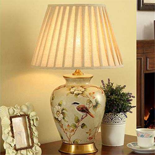 Traditional Bedside Table Lamp with Remote Switch Ceramic Linen Lampshade, Used in The Living Room, Bedroom, House, Bedside Table, Home Office, Home (Including Light Bulb)