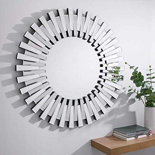Starburst Small/Large Silver Stylish 3D Circular Round Modern Living Room Bedroom Wall Mirror (80x80cm)