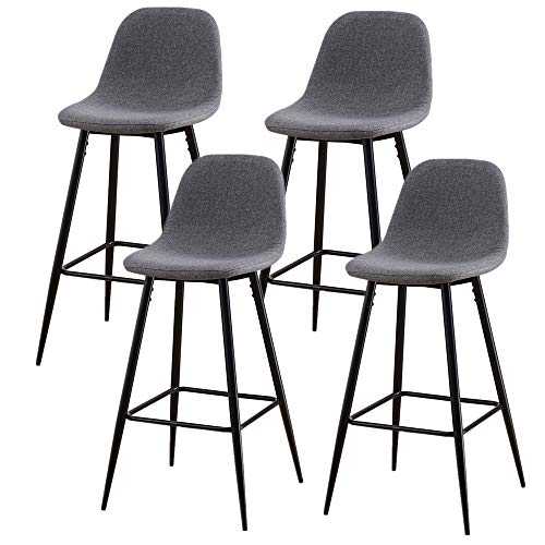 OFCASA Bar Stools Set of 4 Grey Fabric Upholstered Breakfast Bar Stools Island Counter Chairs with Backrest for Home Kitchen 75CM Height