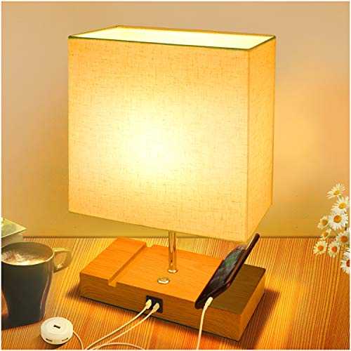 Touch Bedside Lamps for Bedrooms,Linen Table Lamp with Fast USB & Type-C Charging Ports,3 Way Dimmable Modern Nightstand Lamp,LED Bedside Light with Square Fabric Shade for Childrens (Bulb Included)