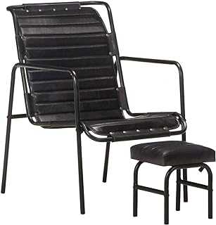 SMTSEC Chairs Relaxing Armchair with a Footrest Black Real Leather Furniture