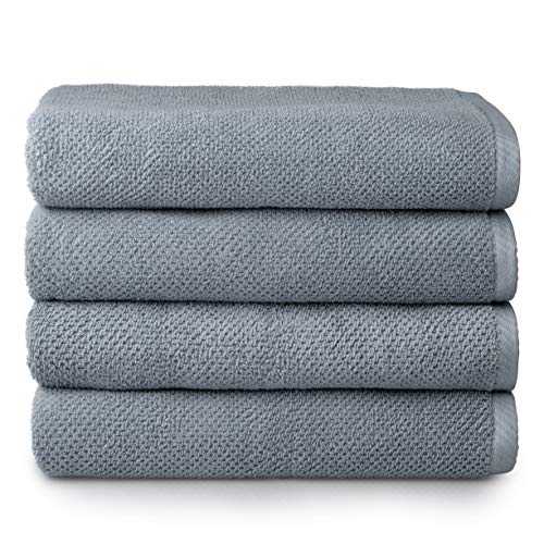 Welhome Franklin Premium 100% Cotton 4 Piece Bath Towels | Dusty Blue | Popcorn Textured | Highly Absorbent | Durable | Low Lint | Hotel & Spa Bathroom Towels | 600 GSM | Machine Washable