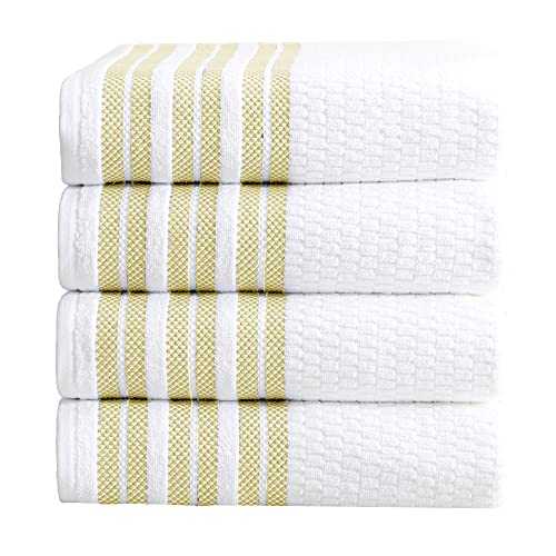 4-Piece Bath Towel Set. 100% Cotton Popcorn Textured Striped Bathroom Towels. Quick Dry and Absorbent Towels. Elham Collection. (4 Pack, Lemon)