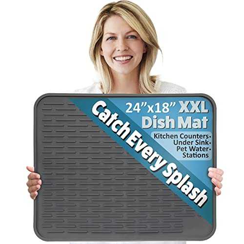 24" x 18" XXL Silicone Dish Drying Mat - Large Dish Drainer Mat and Trivet by LISH (Slate Grey)
