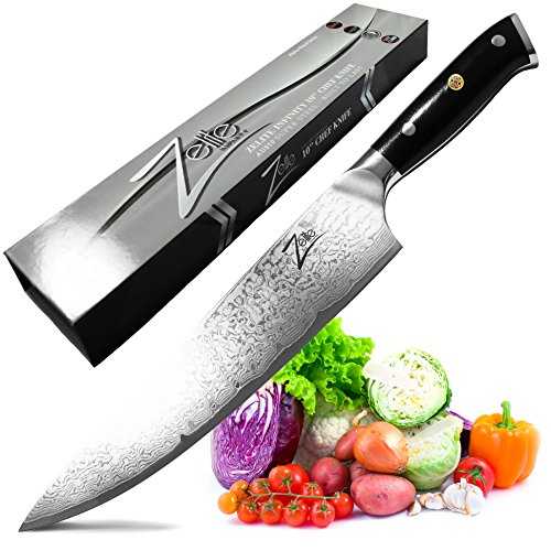 ZELITE INFINITY Chef Knife 10 Inch >> Alpha-Royal Series >> Best Quality Japanese AUS10 Super Steel 67 Layer High Carbon Stainless Steel, Incredible G10 Handle, Full-tang, Long & Deep 48mm Chefs Blade