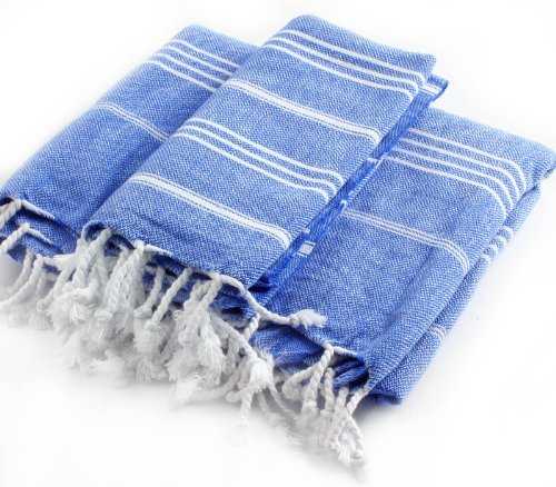 Cacala 2 Pieces Pestemal Turkish Towel Set - 1 Bath Towel 37"x70" + 1 Hand Towel 23"x36" 100% Cotton - Night Blue