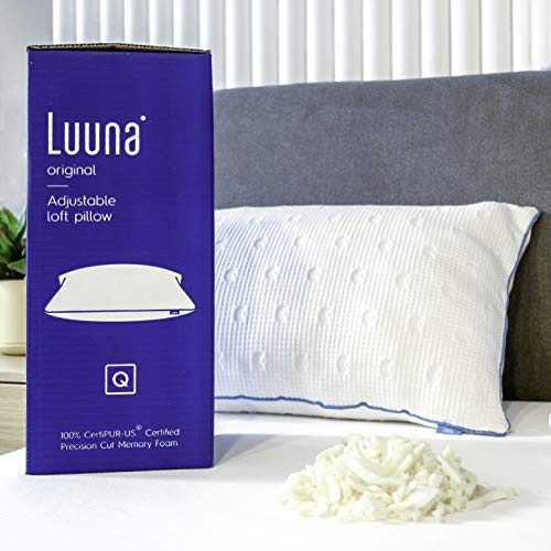Luuna Original Shredded Memory Foam Pillow - Hotel Quality Queen Size Adjustable Pillow for Sleeping - Firm, Cool and Soft Washable Bed Pillows for Back and Side Sleepers
