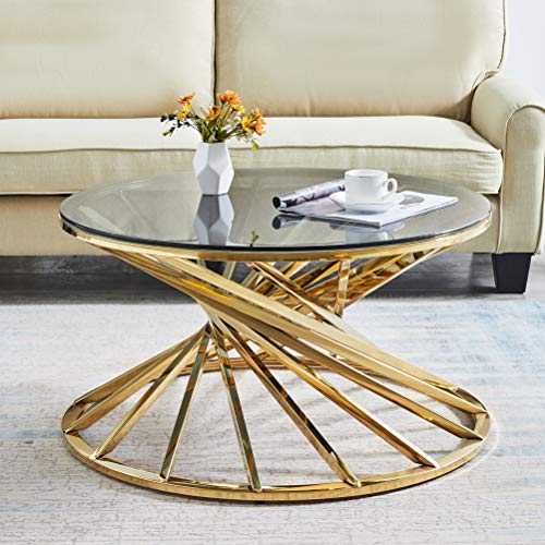 JYMTOM Round Coffee Table End Table Side Table Stainless Steel Desk Furniture Light Grey Tempered Glass Tea Table for Living Room Bedroom,80cm round gold