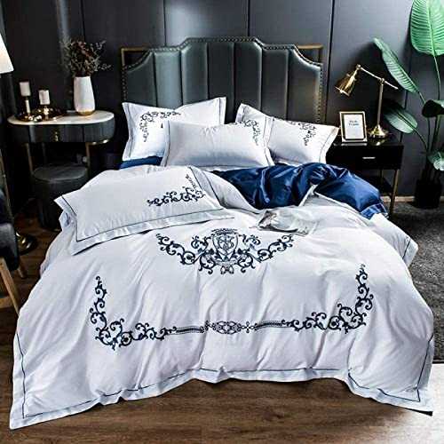 FDSGEWW Duvet Sets Double,Luxury Bedding Emboidery Bedding Set 100% Cotton-White_King Size 4pcs (White King size 4pcs)