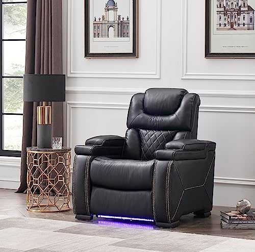Khusiya Electric Recliner with Adjustable Headrest, Cup holder, USB, Ambient LED lights, Armchair, Leather Recliner Chair, Leather Recliner Sofa Chair, Mobility Chair, Home Theatre Sitting