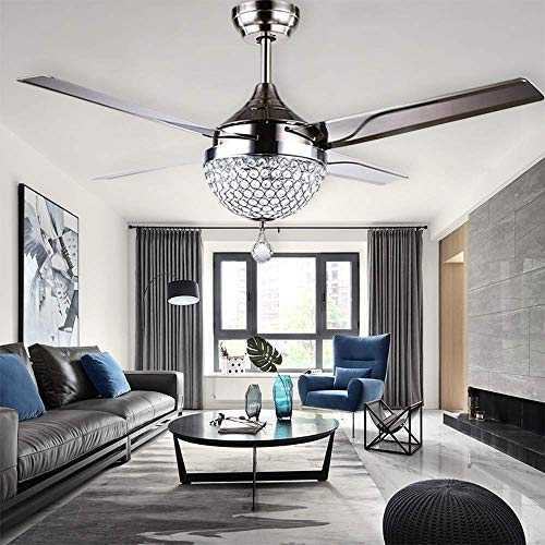 Moerun 44" Crystal Modern Ceiling Fan with Light 4 Stainless Steel Blades Remote LED Ceiling Fans 3 Color Changes 3 Speeds LED Chandelier Lighting Fixture, Silent Motor with LED Kits Included