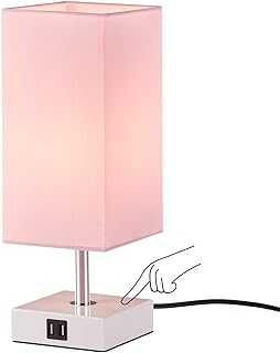 Touch Beside Table Lamp with 2 USB Charging Ports, Seealle 3 way dimmable pink usb table lamp, Nightstand Lamp Touch Lamps for Bedrooms Living Room, Pink Shade with White Base, LED Bulb Included(Pink)