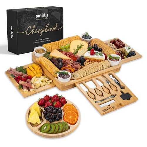 SMIRLY Cheese Board and Knife Set: 16 x 13 x 2 Inch Wood Charcuterie Platter for Wine, Cheese, Meat