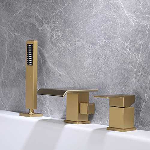 Bathtub Tap 3 Hole Bathroom Tub Tap with Large Flow Spout Single Handle Gold
